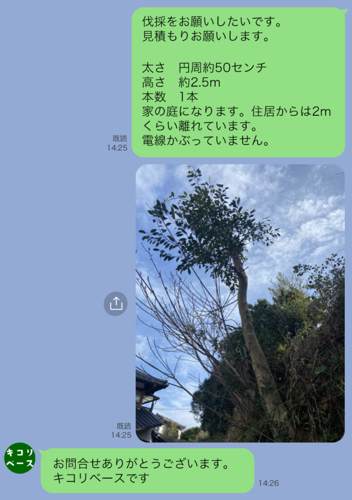 LINEでのお問い合わせメッセージ例